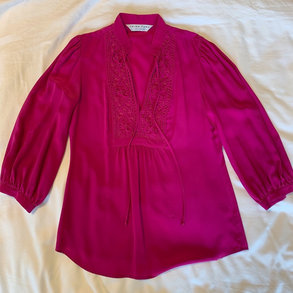 Trina Turk pink silk blouse 3/4 sleeve sz 4